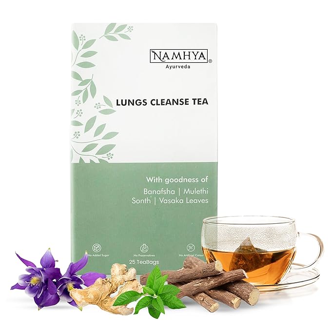 Namhya Ayurveda Lungs Cleanse Tea for Better Respiratory Health, Clear Breathing, Cough & Congestion - Herbal Lung Detox Tea with Tulsi, Dry Ginger & Mulethi for Smokers – 25 teabags - Bloomnest