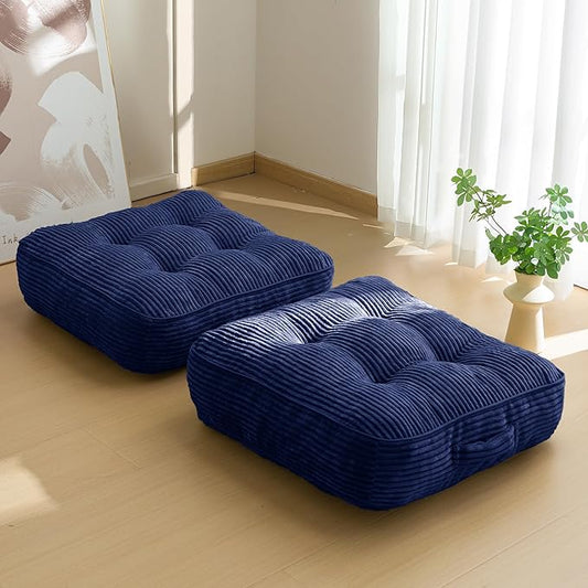 6" Washable Floor Pillow Cushion for Adults, Meditation Cushion Pillow, Large Square Floor Sitting, Removable Tufted Corduroy Cover, for Tatami Living Room or Yoga, 22x22 Inch, 2Pack, Machine Washable - Bloomnest