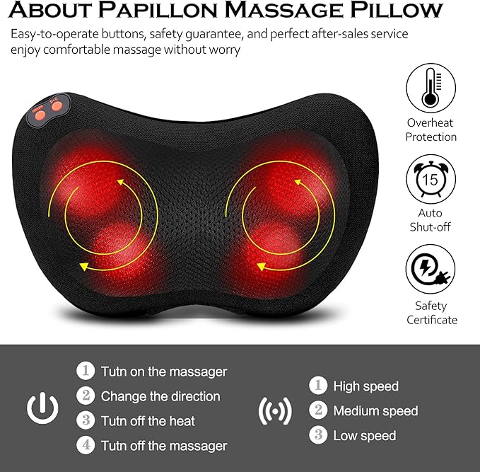 Papillon Back Massager,Shiatsu Neck Massager for Pain Relief,Electric Shoulder Foot Massage Pillow with Heat,Gifts for Mothers Day,Christmas Gifts for Women/Men,Deep Tissue Kneading for Waist,Legs - Bloomnest