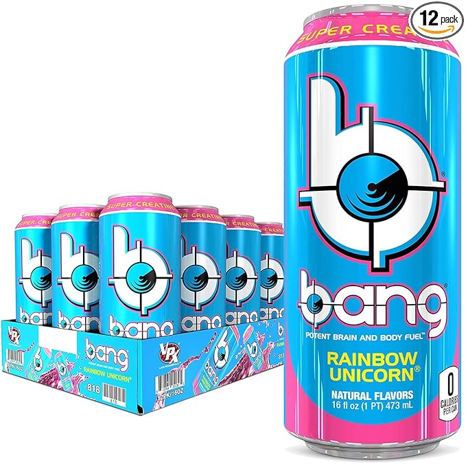 Bang Energy Rainbow Unicorn, Sugar-Free Energy Drink, 16 Fl Oz (Pack of 12) - Packaging May Vary - Bloomnest