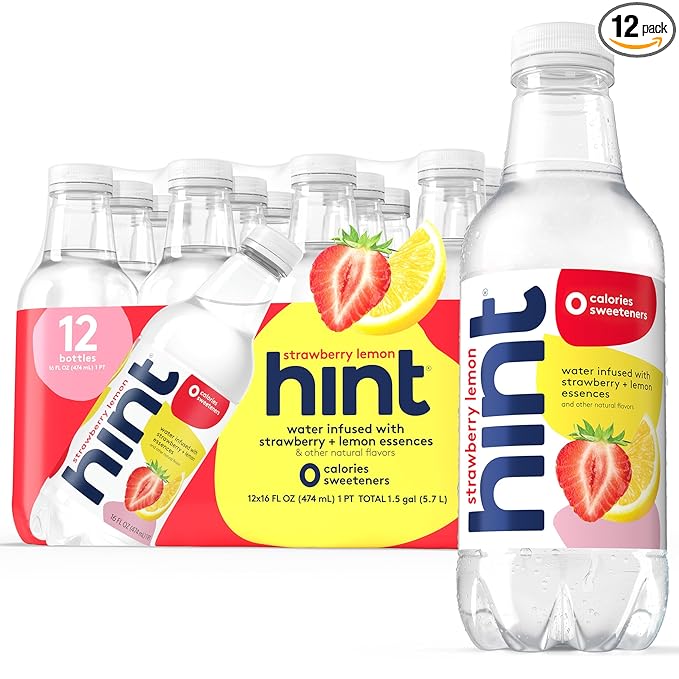 Hint Fruit-Infused Bottled Water, Strawberry Lemon - Sugar Free Flavored Water with Zero Calories, Natural Fruit Essences, and No Artificial Sweeteners - 16 Fl Oz (Pack of 12) - Bloomnest