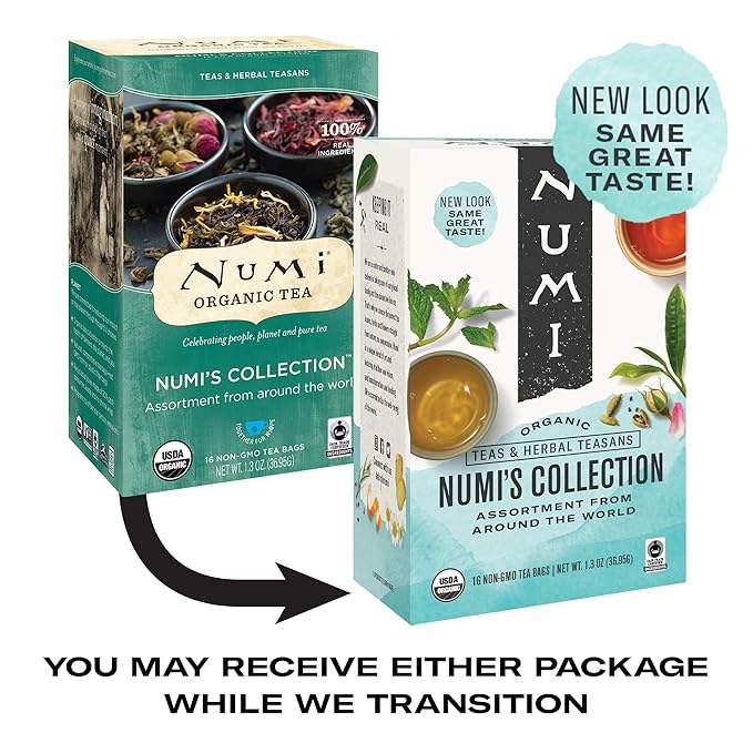 Numi Organic Tea Numi's Collection Variety Pack, 16 Tea Bags, Black, Green, White, Pu-erh, Maté, & Herbal, Packaging May Vary - Bloomnest