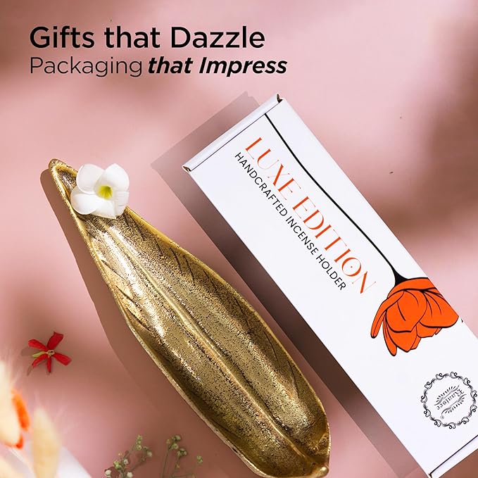 Raajsee Incense Holder Set with Nag Champa Incense Sticks 15gm,Curve Leaf Incense Stick Burner, Brass Incense Burner,Modern Stick Incense Holder for Yoga, Meditation,Home Décor Size 10x3 inch - Bloomnest