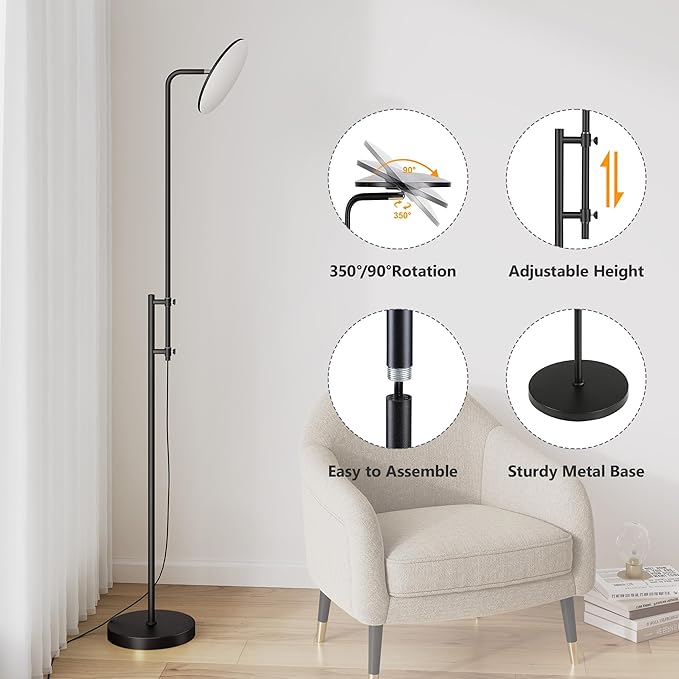 SUNMORY 32W/3000LM Floor Lamps, Super Bright LED Standing Lamp with Remote Control, Adjustable Tall Lamp with 350°Rotating Head, Modern Dimmable Torchiere Corner Lamp for Living Room, Bedroom, Office - Bloomnest