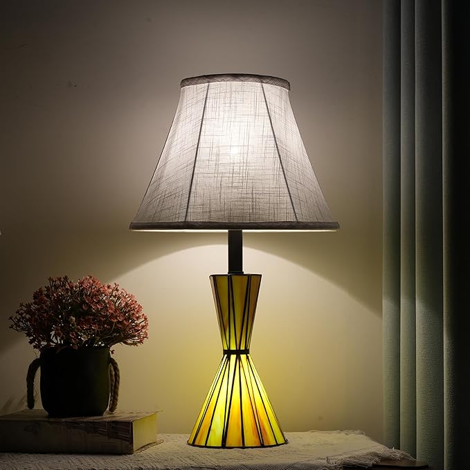 Glass Table Lamps Set of 2, Modern Bedside Lamps with Night Light for Bedroom 3-Way Dimmable Nightstand Lamp with White Linen Shade for Bedroom Living Room Decor - Bloomnest