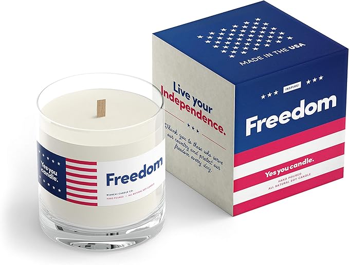 Freedom, Carmel Apple, Maple Bourbon, Smoked Hickory Highly-Scented, Inspirational Soy Candle, Made in USA, Pure Essential Oils, Aromatherapy, 9.5 oz - Bloomnest