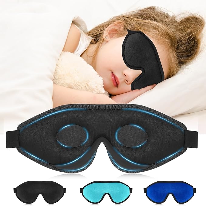 Coume Sleep Mask for Kids 3D Sleeping Blindfold Memory Foam Contoured Eye Mask with Blocking Light with Adjustable Strap(Black) - Bloomnest