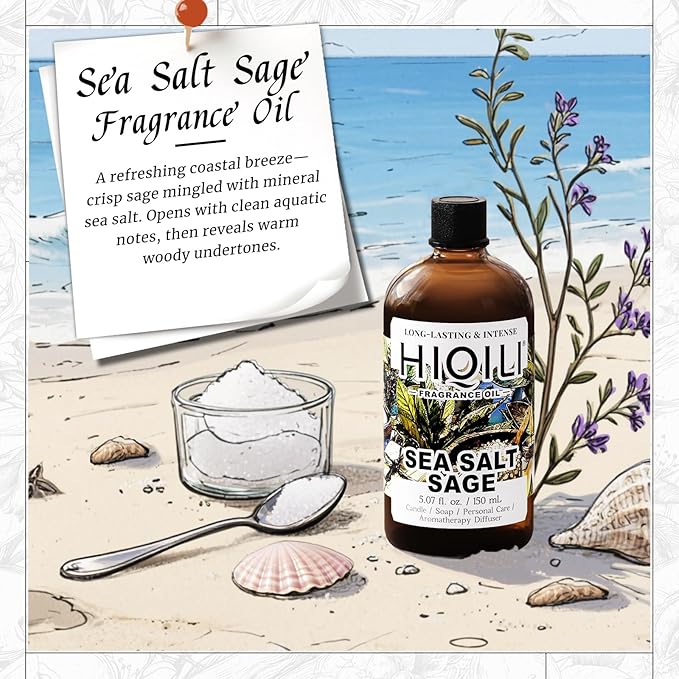 HIQILI Sea Salt Sage Fragrance Oil for Diffuser Use, Candle Making Scents, Soap Making Supplies, Car/Hotel Collection Diffuser Oil - 5.07 Fl Oz HIQILI