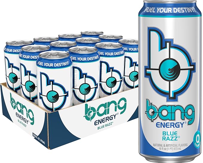 Bang Energy Blue Razz, Sugar-Free Energy Drink, 16-Ounce (Pack of 12) - Bloomnest