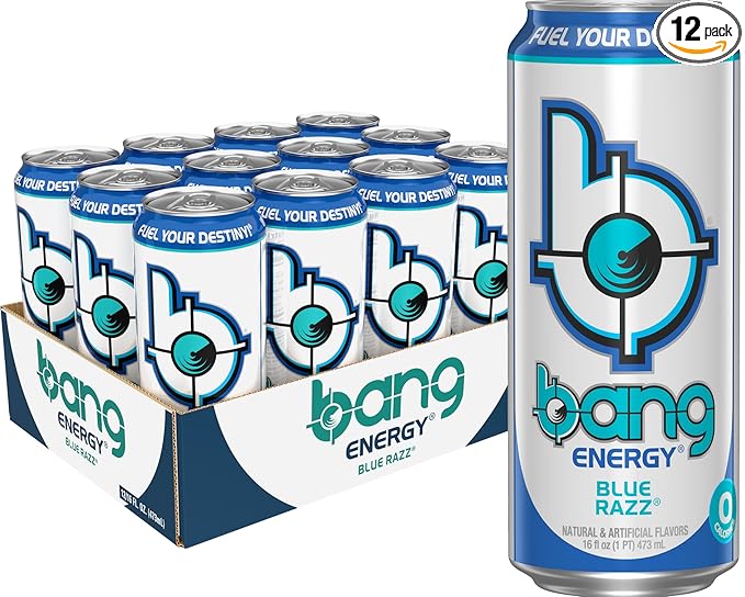 Bang Energy Blue Razz, Sugar-Free Energy Drink, 16-Ounce (Pack of 12) - Bloomnest