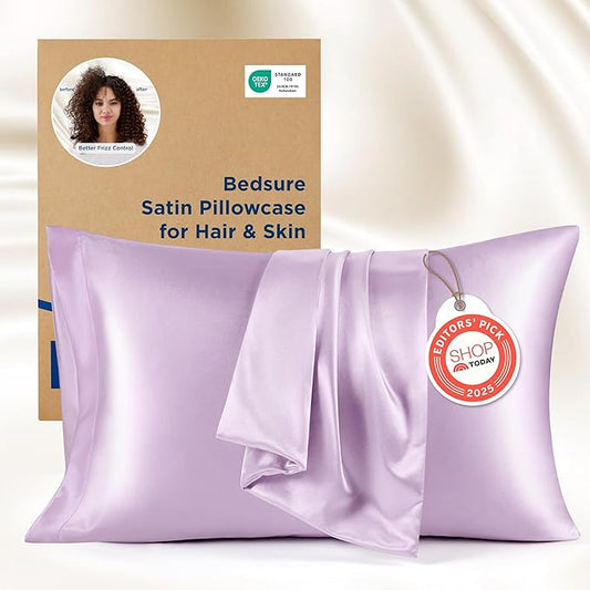 Bedsure King Size Satin Pillowcase Set of 2 - Lavender Silky Pillow Cases for Hair and Skin with Envelope Closure, Similar to Silk Pillow Cases, Gifts for Women Men, 20x36 Inches, 2pcs - Bloomnest