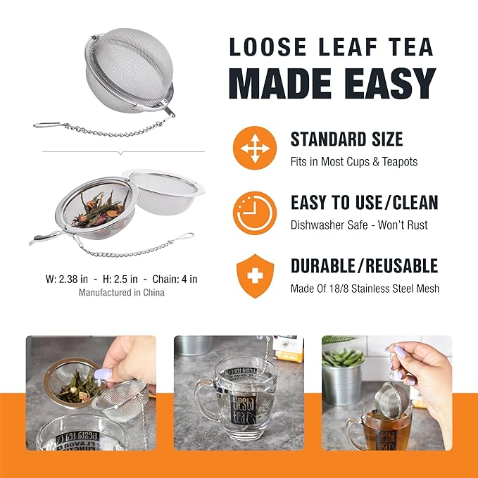 Tiesta Tea Small Stainless Steel Infuser Ball for Loose Leaf, Reusable Strainer with Extra Fine Mesh & Chain, Single Cup Steeper, Ideal for Hot & Iced Brewing, Holds 1 TBSP of Tea - Bloomnest