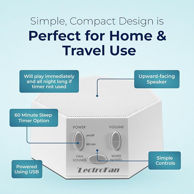 Adaptive Sound Technologies LectroFan Classic White Noise Machine - Compact Sleep Sound Machine for Bedroom, Travel, Study & More - 20 Non-Looping Fan & White Noise Variations - Bloomnest