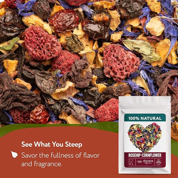 Cornflower Rosehip Herbal Tea – Loose Leaf Caffeine-Free Blend with Hibiscus, Lemon Balm & Elderflower – No Flavorings, No Colorants, No Sweeteners – Pure & Natural – 4oz - Bloomnest