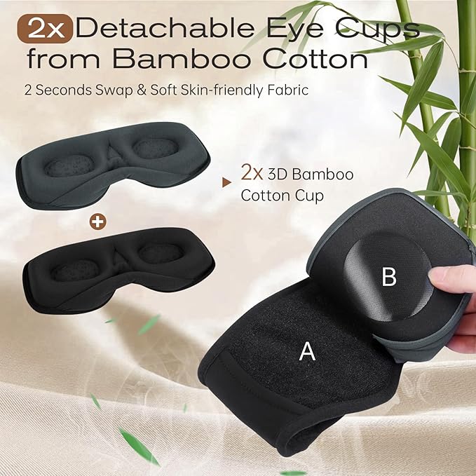 Sleep Eye Mask with Wireless Headphones - 29 Soothing White Noise Sounds, 3D Zero Pressure Eye Maks for Women & Men, Blackout Sleeping Masks for Side Sleeper, Removable Eye Cover (Black) - Bloomnest