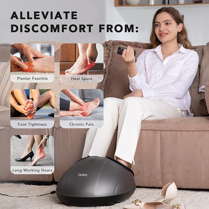 Breo Foot Massager with Heat, Deep Tissue Kneading, Shiatsu Massage Machine for Relax, Relieve Foot Pain, Plantar Fasciitis, Fits Feet Up to Men Size 12, Mother's Day Gift - Bloomnest