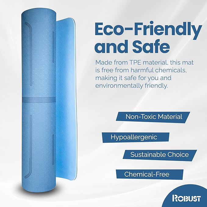 Robust Non-Slip Yoga Mat with Strap, 1/4" Thick TPE Eco-Friendly Workout Mat for Yoga with Position Lines and Texture Surface, Gym Mat for Women, Men, Pilates and Exercises Anti-Tear Sweat-Proof Exercise Mat - Bloomnest