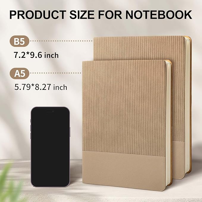 Lined Journal Notebook for Work College Ruled Note Book 5.79"x8.27" A5 PU Leather Daily Journaling 216 Pages for Women Men Writing Home School Supplies Business (Khaki) - Bloomnest