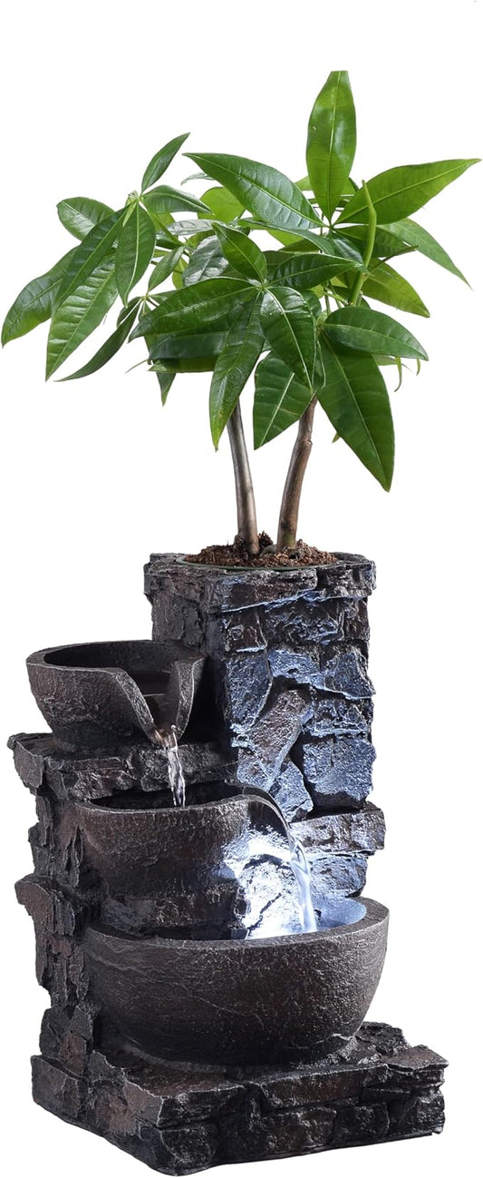 Indoor Tabletop Fountain Waterfall Meditation Exquisite Meditation Desk Water Decorative Zen Fountain Office and Home Decoration Grow Plant/Herbs by Yourself