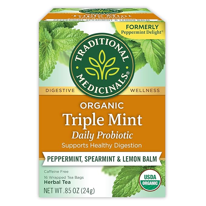 Traditional Medicinals Tea, Organic Triple Mint - Supports Healthy Digestion - Kosher, Non-GMO, Caffeine-Free - 16 Tea Bags - Bloomnest