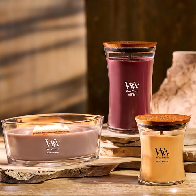 WoodWick Patchouli Crème Gifts for Women and Men, 16 oz Ellipse Candle with Crackling Wick - Bloomnest