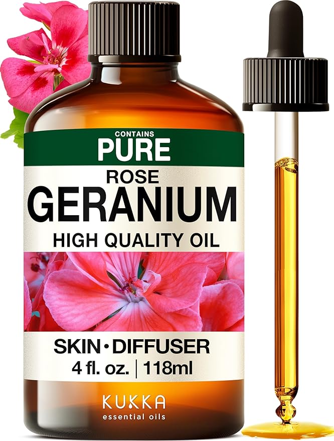KUKKA Rose Geranium Essential Oils - 4 Fl Oz - for Hair, Skin, Diffuser, Aromatherapy & DIY Soap Making Scent - Bloomnest