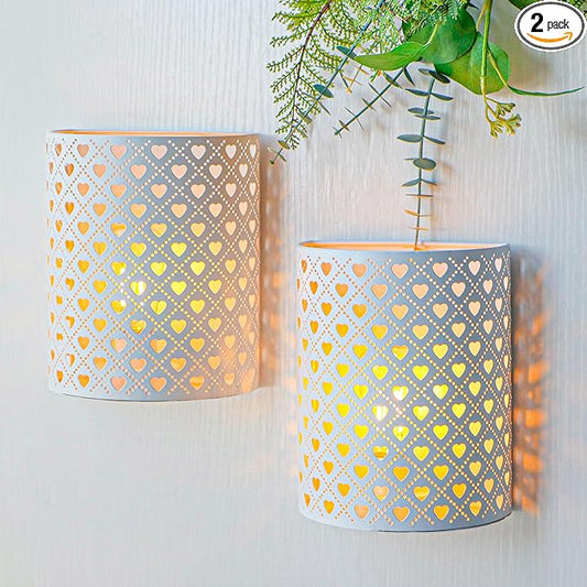 JHY DESIGN Set of 2 Battery Powered Lamp 8''H Modern Wall Mount Lamp Metal Wall Sconce Lighting with LED Edison Style Bulb and 6-Hours Timer Wall Decor for Bedroom Living Room Hallway(Heart Shape - Bloomnest