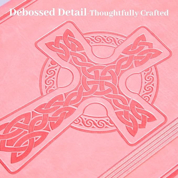 CAGIE Leather Lined Journal Notebook for Men & Women, Debossed Cross, 320 Pages 100 GSM Thick Paper, A5 Hardcover Journaling Notebooks for Writing, 5.7'' X 8.3'' Diary, Pink - Bloomnest