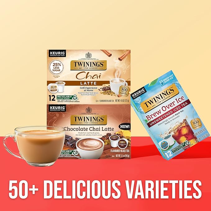 Twinings Chai Latte Black Tea 72 K-Cup Pods for Keurig, 12 Count (Pack of 6), Creamy, Slightly Sweet, Less Sugar, Caffeinated, Enjoy Hot or Iced - Bloomnest