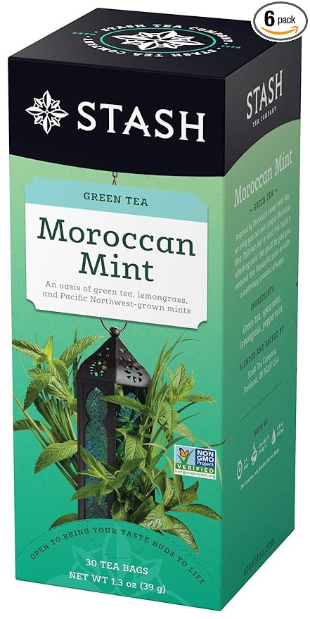 Stash Tea Moroccan Mint Green Tea - Caffeinated, Non-GMO Project Verified Premium Tea with No Artificial Ingredients, 30 Count (Pack of 6) - 180 Bags Total - Bloomnest