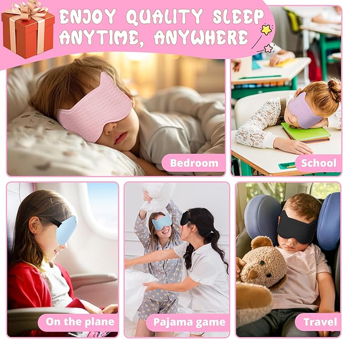 Kids Sleep Mask Eye Mask: 3D Contoured Cup Sleeping Masks, Blindfold with Adjustable Strap, Kids Eye Cover for Boys, Girls, Teens, Pressure-Free with Memory Foam Face Mask for Sleeping (Rose Red) - Bloomnest