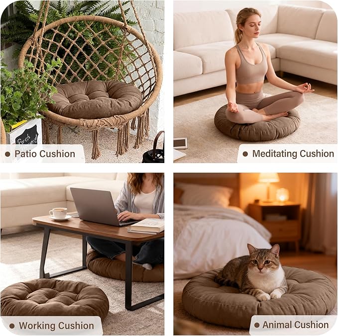 Tiita Indoor/Outdoor Floor Pillows Cushion 22"x22" Round Seat Cushions for Patio Garden, Meditation Cushion for Yoga Living Room Sofa Balcony, Coffee - Bloomnest
