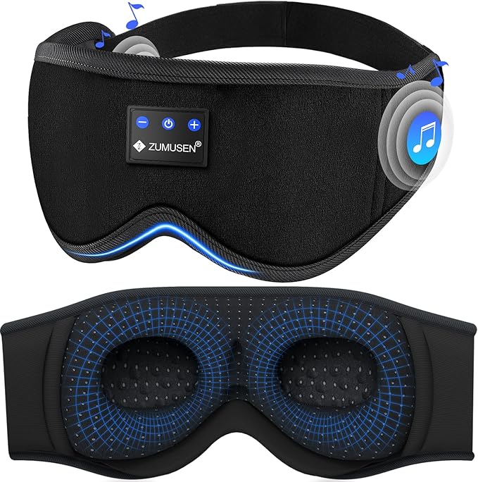 ZUMUSEN Bluetooth Sleep Headphones, 3D Wireless Music Eye Mask with Ultra-Thin Stereo Speakers, Adjustable Sleep Mask for Side Sleepers, Perfect for Travel, Meditation, Relaxation - Bloomnest