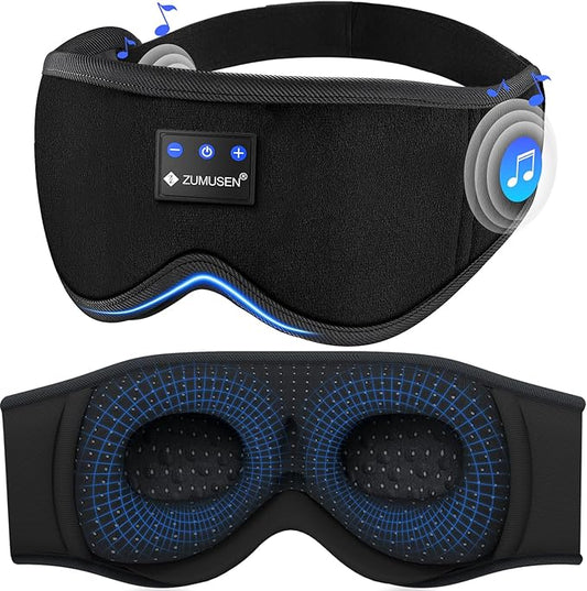 ZUMUSEN Bluetooth Sleep Headphones, 3D Wireless Music Eye Mask with Ultra-Thin Stereo Speakers, Adjustable Sleep Mask for Side Sleepers, Perfect for Travel, Meditation, Relaxation - Bloomnest
