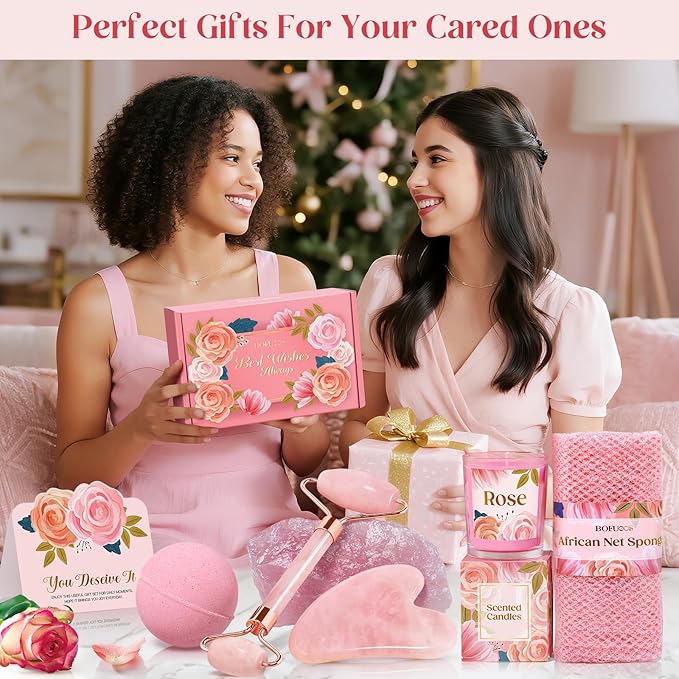 Christmas Gifts for Women - Stocking Stuffers for Women, Luxurious Self Care Relaxation, White Elephant, Birthday, Valentines Day Gift Ideas for Her, Wife, Mom, Unique Pink Beauty Gift Set - Bloomnest