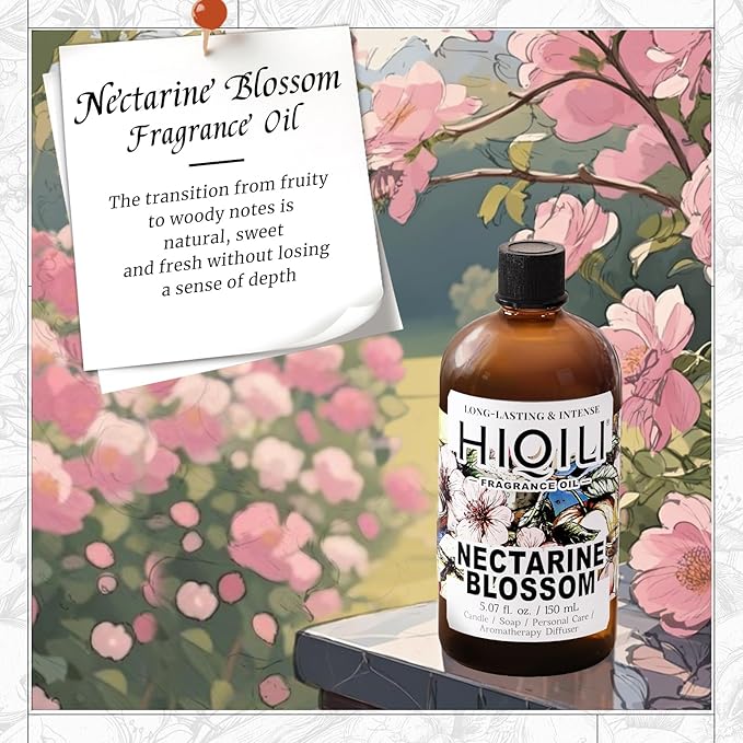 HIQILI Nectarine Blossom Fragrance Oil for Candle & Soap Making, Essential Oil Diffuser Use, Add to Body Lotion, Dryer Balls - 5.07 Fl Oz HIQILI