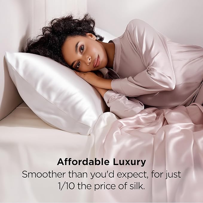 Bedsure Satin Pillowcases, Similar to Silk Pillow Cases Queen Size Set of 2, Pure White Cooling Pillow Case for Sleeping Women with Envelope Closure, Gifts for Women Men, 20x30 Inches, 2pcs - Bloomnest