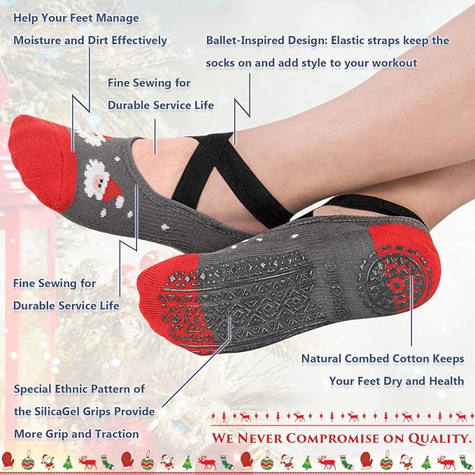 Ozaiic Pilates Socks for Women Non Slip Grip, Yoga Socks with Grippers for Barre, Hospital, Ballet, Dance, Barefoot Workout - Bloomnest