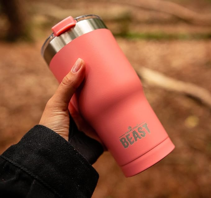 Beast 30 oz Tumbler Stainless Steel Vacuum Insulated Coffee Ice Cup Double Wall Travel Flask (Coral Pink) - Bloomnest