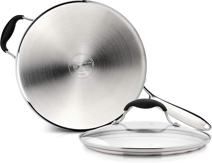 AVACRAFT 18/10 Tri-Ply Stainless Steel Saute Pan with Lid, Helper Handle, Induction & Stovetop, Versatile Stainless Steel Skillet, Cookware (3.5 Quarts) - Bloomnest