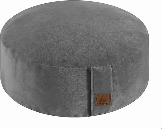 Round Velvet Meditation Pillow D=13"/16" H=5.5" Yoga Bolster Floor Pouf Zafu Buckwheat Meditation Cushion for Sitting on Floor,Removable Organic Cotton Cover Kneeling Pillow - Bloomnest