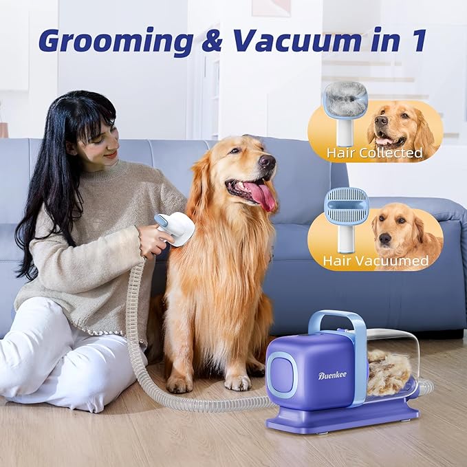 Dog Grooming Kit with Vacuum, All-in-One Pet Grooming Vacuum for Dogs and Cats, Low Noise Pet Hair Clipper & Shedding Brush, Dog Hair Remover, Cat Pet Groomer Set with Cleaning Brushes, Blue - Bloomnest