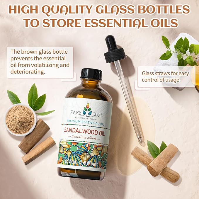 EVOKE OCCU Sandalwood Essential Oils for Skin Care, Diffuser, Perfume, Candle and Soap Making - 4 FL Oz - Bloomnest