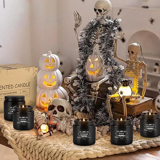12 Pcs Halloween Scented Candles with Added Natural Essential Oils, 3.05oz, Suitable for Various Festivals, Parties, Yoga, and Home Scene(Black) - Bloomnest