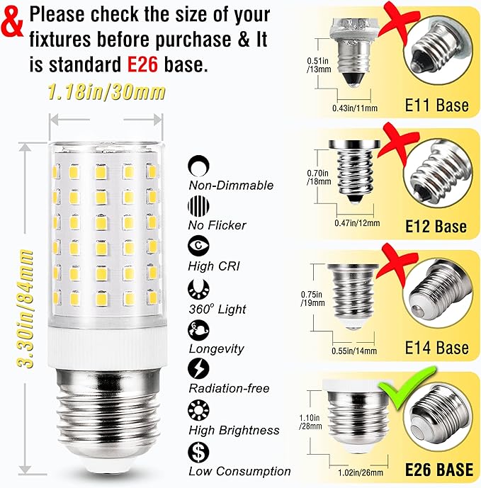 ALIDE E26 E27 12W LED Candelabra Bulbs,E26 100 Watt Led Replacement, 4000K Natural White,E26 LED Corn Light Bulbs 1200LM for Ceiling Fan Chandelier Pendant Lighting,Non-dimmable,4 Pack - Bloomnest