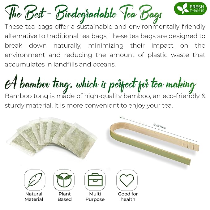 FreshDrinkUS, Premium 175 Green Tea Bags, 100% Natural & Pure from Green Tea. Green Herbal Tea. Made with Natural Material Tea Bags. No Sugar, No Gluten, Vegan - Bloomnest
