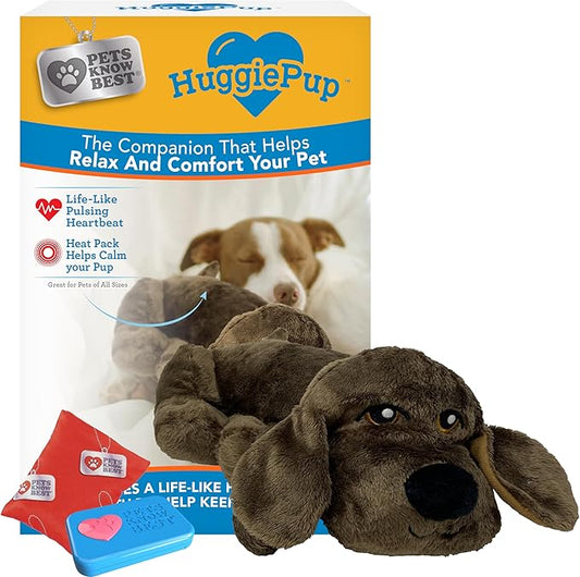 HuggiePup by Pets | Comfort Companion with Heartbeat Sleep Aide for Dogs & Puppies, Heating for Calming Relief Day or Night, Crate & Behavioral Training Essential Breeds | Chocolate - Bloomnest