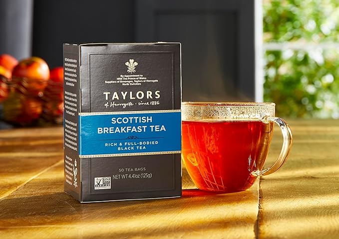 Taylors of Harrogate Scottish Breakfast, Black Tea, Pillow Tea Bags, 50 Count (Pack of 6), Strong, Malty and Full, Caffeinated, Enjoy Hot or Iced, 300 Teabags Total - Bloomnest