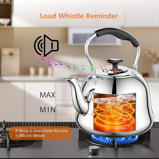 2L Whistling Stovetop Tea Kettle - Food Grade Stainless Steel Teapot with Fast Boil, Wide Mouth, Anti-Scalding Handle, Ideal for Stove Top – Perfect for Tea, Coffee & Hot Water - Bloomnest