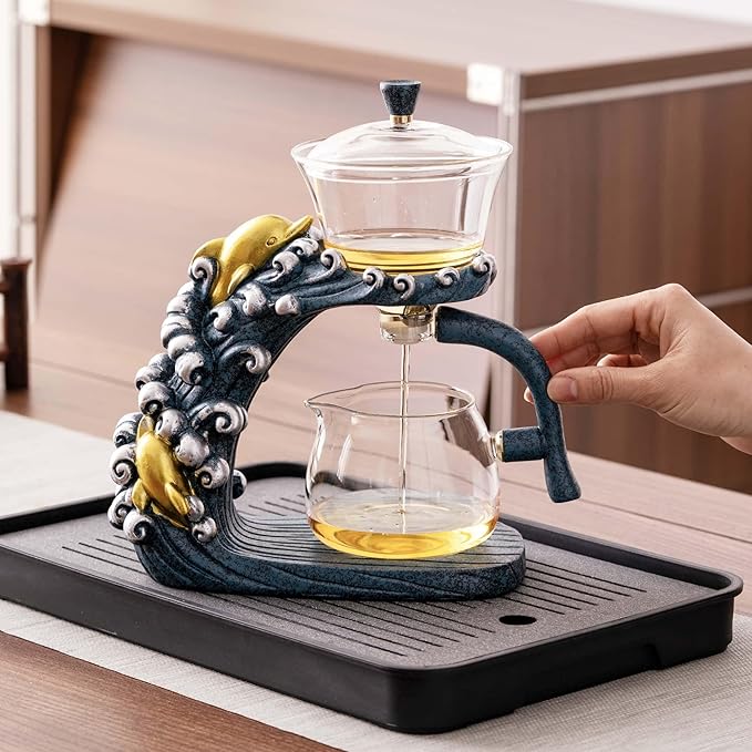 Glass Teapot Set with Infuser Semi Automatic Tea Set Magic Teapot (Dolphins) - Bloomnest